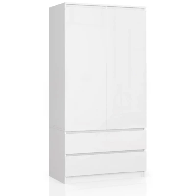 Kleiderschrank mit Schubladen 90 cm LOTA - weiß / glänzend weiß