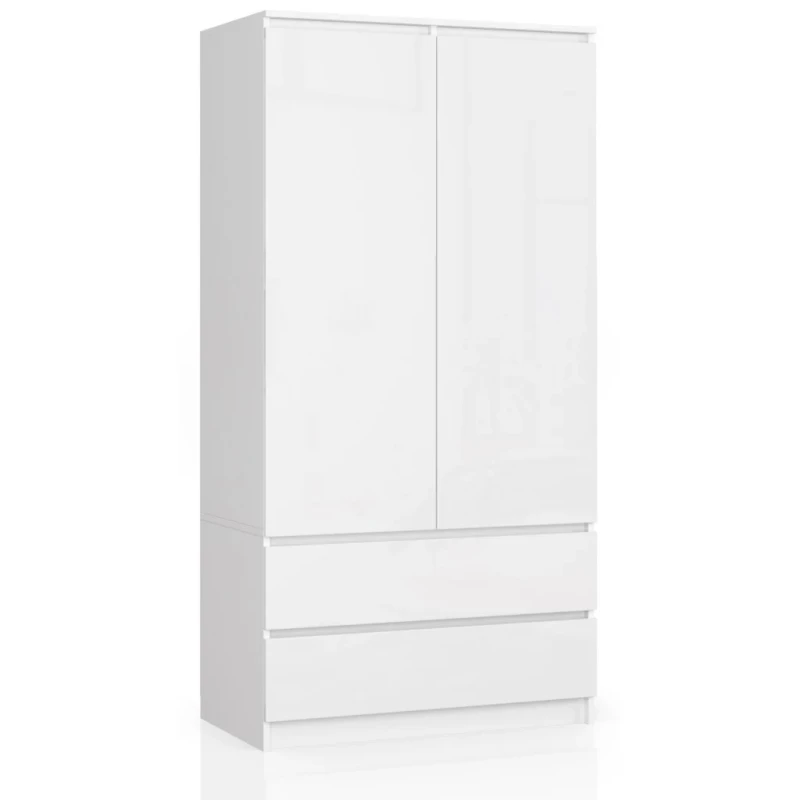 Kleiderschrank mit Schubladen 90 cm LOTA - weiß / glänzend weiß