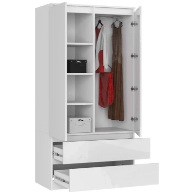 Kleiderschrank mit Schubladen 90 cm LOTA - weiß / glänzend weiß
