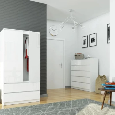 Kleiderschrank mit Schubladen 90 cm LOTA - weiß / glänzend weiß