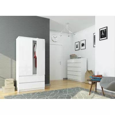 Kleiderschrank mit Schubladen 90 cm LOTA - weiß / glänzend weiß