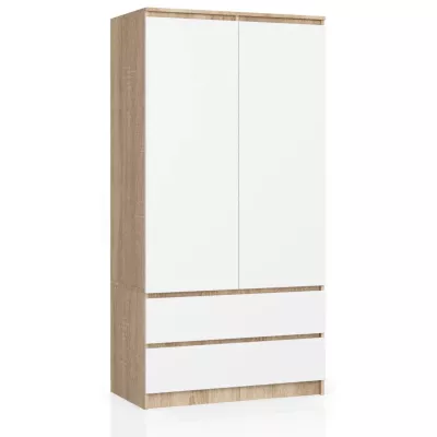 Kleiderschrank mit Schubladen, 90 cm, LOTA – Sonoma Eiche/Weiß