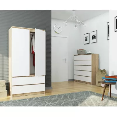 Kleiderschrank mit Schubladen, 90 cm, LOTA – Sonoma Eiche/Weiß