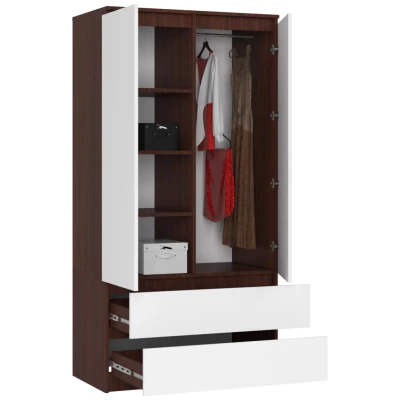 Kleiderschrank mit Schubladen, 90 cm, LOTA – Wenge/Weiß