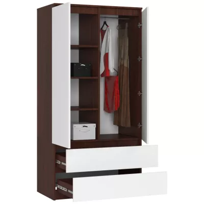 Kleiderschrank mit Schubladen, 90 cm, LOTA – Wenge/Weiß