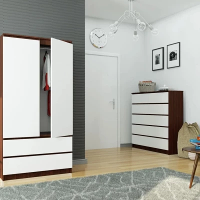 Kleiderschrank mit Schubladen, 90 cm, LOTA – Wenge/Weiß