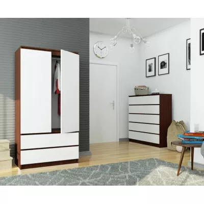 Kleiderschrank mit Schubladen, 90 cm, LOTA – Wenge/Weiß