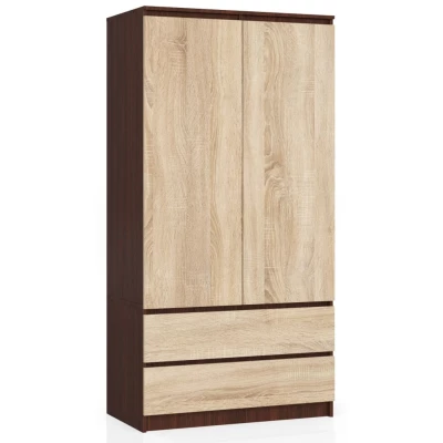 Kleiderschrank mit Schubladen, 90 cm, LOTA – Wenge/Sonoma Eiche