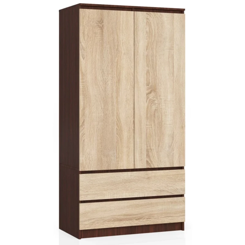 Kleiderschrank mit Schubladen, 90 cm, LOTA – Wenge/Sonoma Eiche