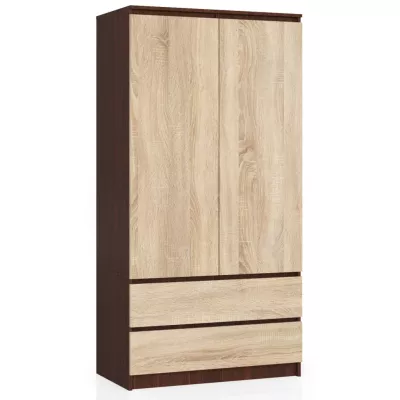Kleiderschrank mit Schubladen, 90 cm, LOTA – Wenge/Sonoma Eiche