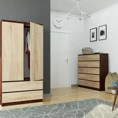 Kleiderschrank mit Schubladen, 90 cm, LOTA – Wenge/Sonoma Eiche