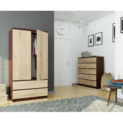 Kleiderschrank mit Schubladen, 90 cm, LOTA – Wenge/Sonoma Eiche