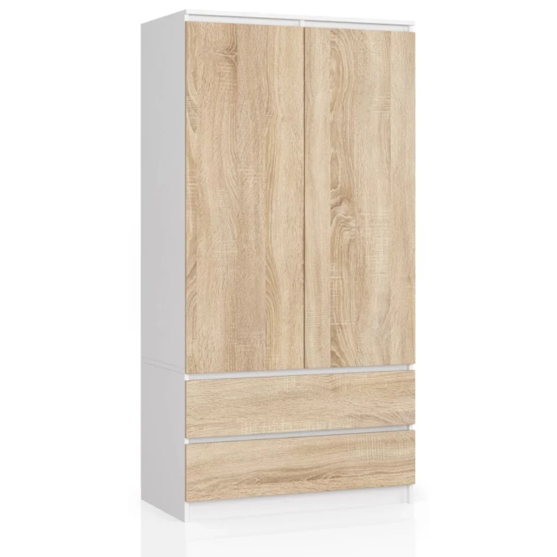 Kleiderschrank mit Schubladen 90 cm LOTA - weiß / Sonoma Eiche
