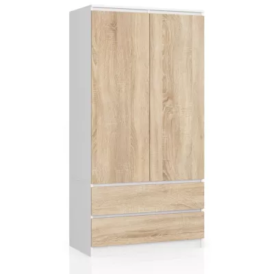 Kleiderschrank mit Schubladen 90 cm LOTA - weiß / Sonoma Eiche