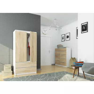 Kleiderschrank mit Schubladen 90 cm LOTA - weiß / Sonoma Eiche