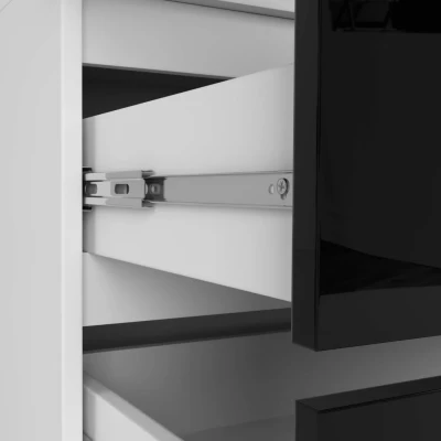 Kleiderschrank mit Schubladen, 90 cm, LOTA – weiß/schwarz glänzend