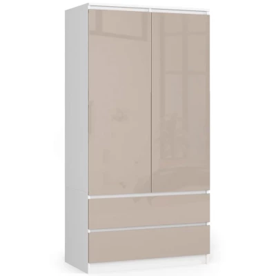 Kleiderschrank mit Schubladen, 90 cm, LOTA – Weiß/Cappuccino glänzend