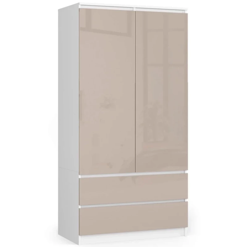 Kleiderschrank mit Schubladen, 90 cm, LOTA – Weiß/Cappuccino glänzend