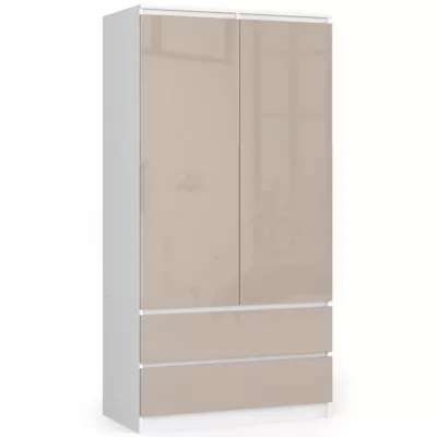 Kleiderschrank mit Schubladen, 90 cm, LOTA – Weiß/Cappuccino glänzend