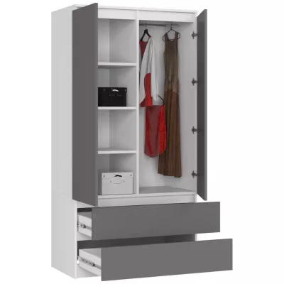 Kleiderschrank mit Schubladen 90 cm LOTA - weiß/grau