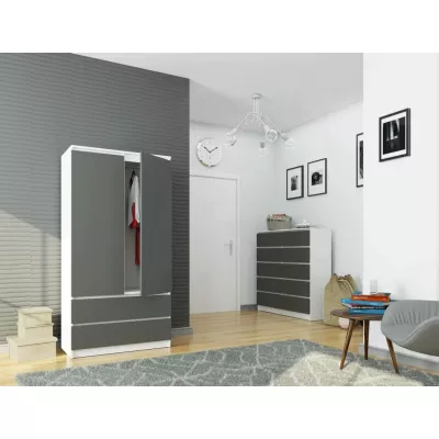 Kleiderschrank mit Schubladen 90 cm LOTA - weiß/grau