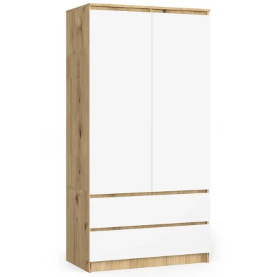 Kleiderschrank mit Schubladen, 90 cm, LOTA – Artisan Eiche / weiß