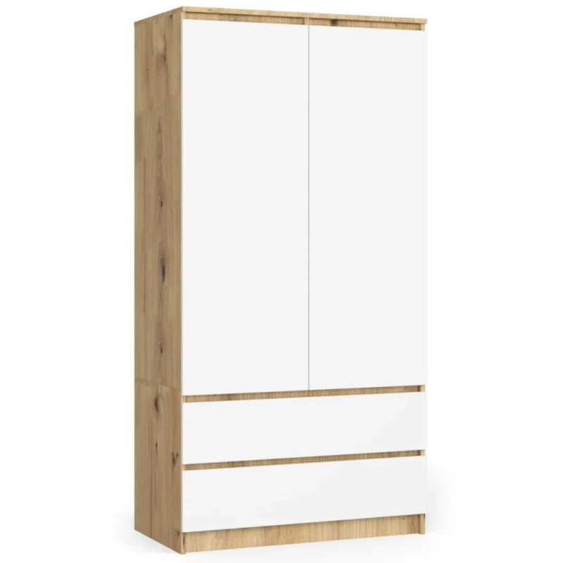 Kleiderschrank mit Schubladen, 90 cm, LOTA – Artisan Eiche / weiß