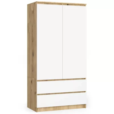 Kleiderschrank mit Schubladen, 90 cm, LOTA – Artisan Eiche / weiß