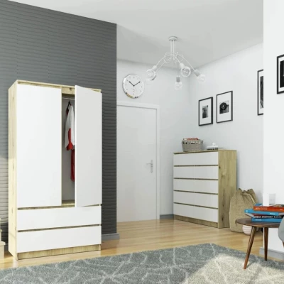 Kleiderschrank mit Schubladen, 90 cm, LOTA – Artisan Eiche / weiß