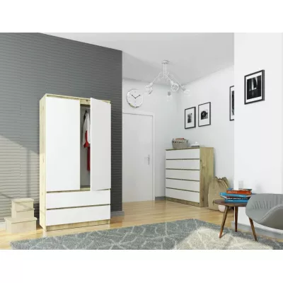 Kleiderschrank mit Schubladen, 90 cm, LOTA – Artisan Eiche / weiß