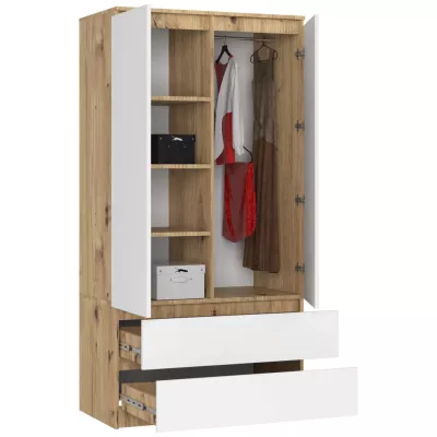 Kleiderschrank mit Schubladen, 90 cm, LOTA – Artisan Eiche / weiß
