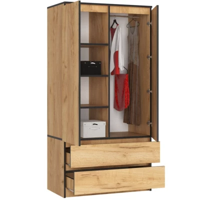 Kleiderschrank mit Schubladen, 90 cm, LOTA - Craft Eiche