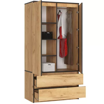Kleiderschrank mit Schubladen, 90 cm, LOTA - Craft Eiche