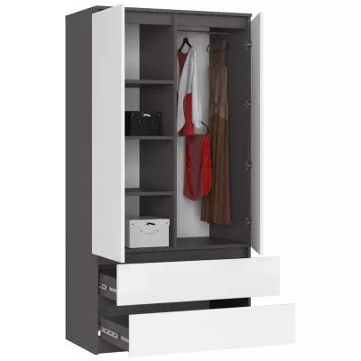 Kleiderschrank mit Schubladen 90 cm LOTA - grau/weiß