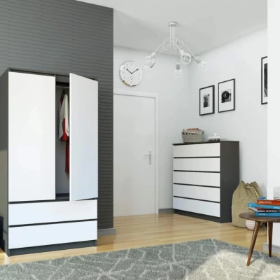Kleiderschrank mit Schubladen 90 cm LOTA - grau/weiß
