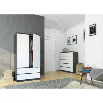 Kleiderschrank mit Schubladen 90 cm LOTA - grau/weiß