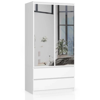Kleiderschrank mit Schubladen und Spiegeln 90 cm LOTA - weiß