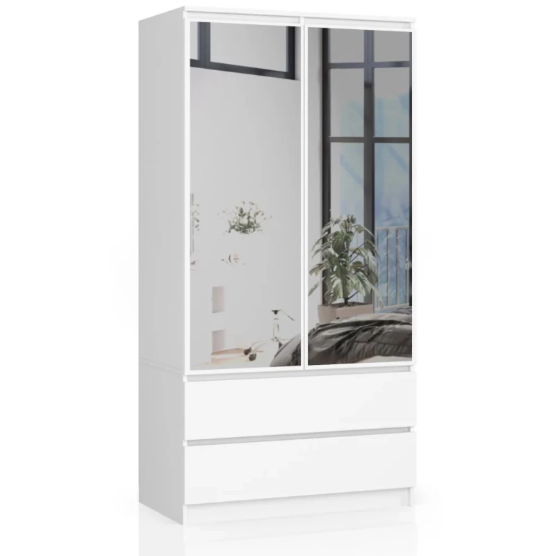 Kleiderschrank mit Schubladen und Spiegeln 90 cm LOTA - weiß