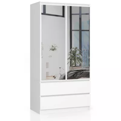Kleiderschrank mit Schubladen und Spiegeln 90 cm LOTA - weiß