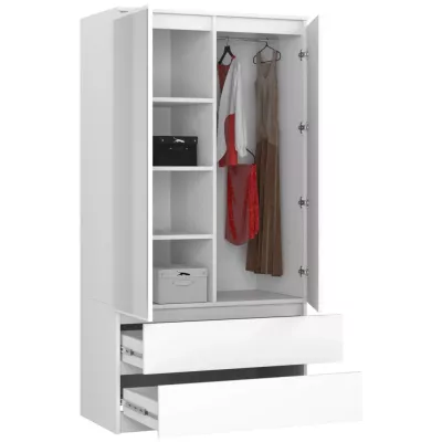 Kleiderschrank mit Schubladen und Spiegeln 90 cm LOTA - weiß