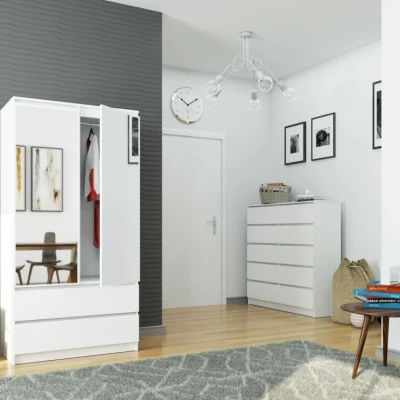 Kleiderschrank mit Schubladen und Spiegeln 90 cm LOTA - weiß
