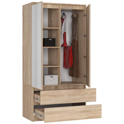Kleiderschrank mit Schubladen und Spiegeln, 90 cm, LOTA – Sonoma Eiche