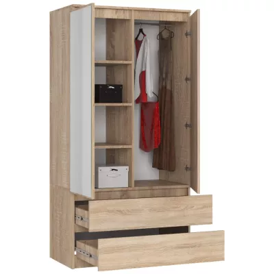 Kleiderschrank mit Schubladen und Spiegeln, 90 cm, LOTA – Sonoma Eiche