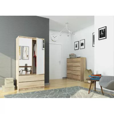 Kleiderschrank mit Schubladen und Spiegeln, 90 cm, LOTA – Sonoma Eiche