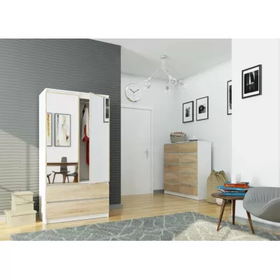 Kleiderschrank mit Schubladen und Spiegeln, 90 cm, LOTA – weiß/sonoma Eiche