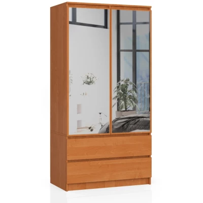 Kleiderschrank mit Schubladen und Spiegeln, 90 cm, LOTA - Erle