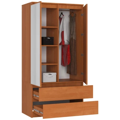 Kleiderschrank mit Schubladen und Spiegeln, 90 cm, LOTA - Erle