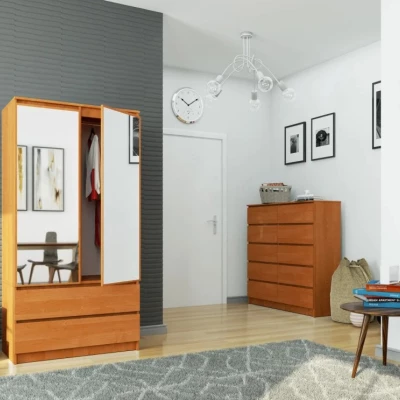 Kleiderschrank mit Schubladen und Spiegeln, 90 cm, LOTA - Erle