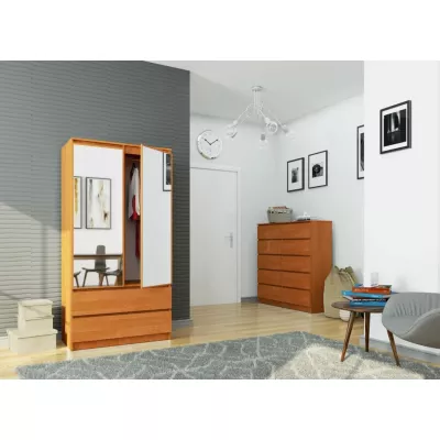 Kleiderschrank mit Schubladen und Spiegeln, 90 cm, LOTA - Erle