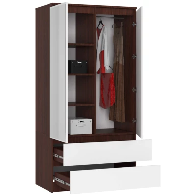 Kleiderschrank mit Schubladen und Spiegeln, 90 cm, LOTA – Wenge/Weiß